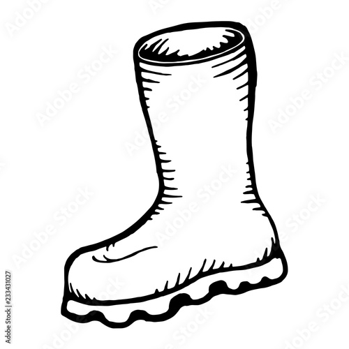 Rubber boots. Vector of autumn boots. Hand drawn rubber boot. 