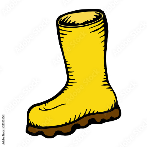 Rubber boot. Vector illustration of autumn boots. Hand  drawn rubber boot. Rubber autumn boots for fishing.