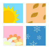 Four Season rotation show at window, summer, fall, winter, spring flat design cartoon vector