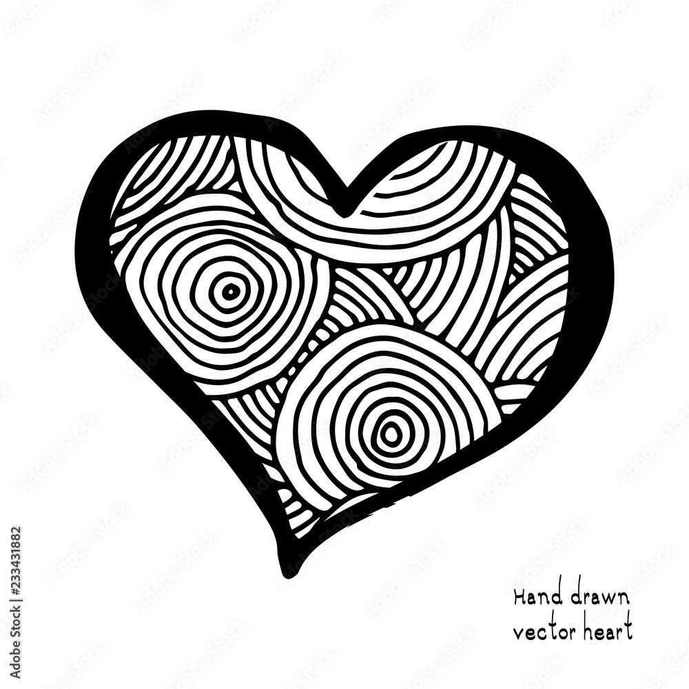 Doodle heart icon isolated on white background