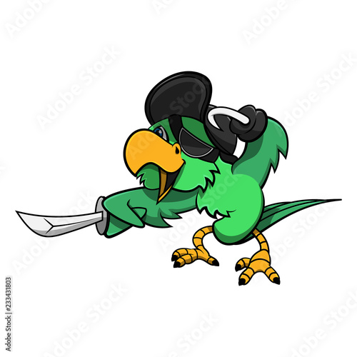 A Parrot with pirates costume and hook play with sword Cartoon Vector