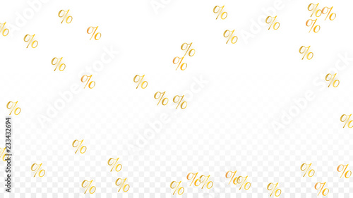 Luxury Vector Gold Percentage Sign Confetti on Transparent. Percent Sale Background. Business, Economics Print. Discount Illustration. Promotion Poster. Black Friday Banner. Special offer Template.