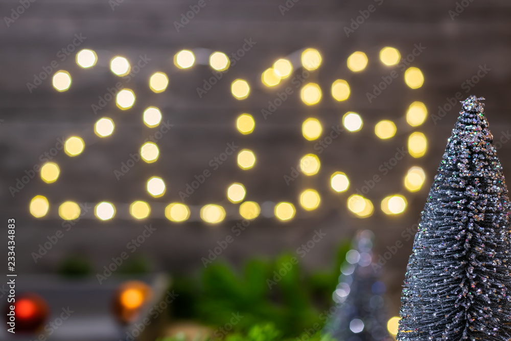 Moody new year decoration concept-decoration on blurred new year background