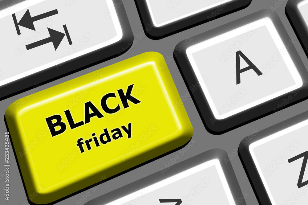 Black friday, teclado, ventas, internet, teclas de ordenador, fondo  amarillo. Stock Illustration | Adobe Stock