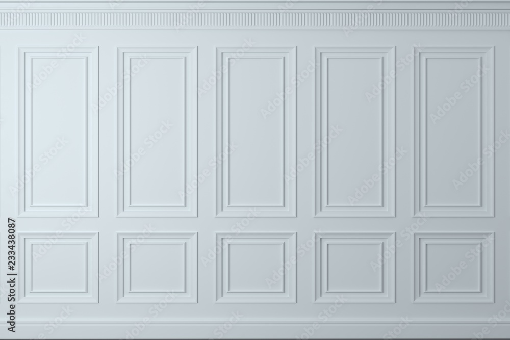 Classic wall of white wood panels Classic wall of white wood panels