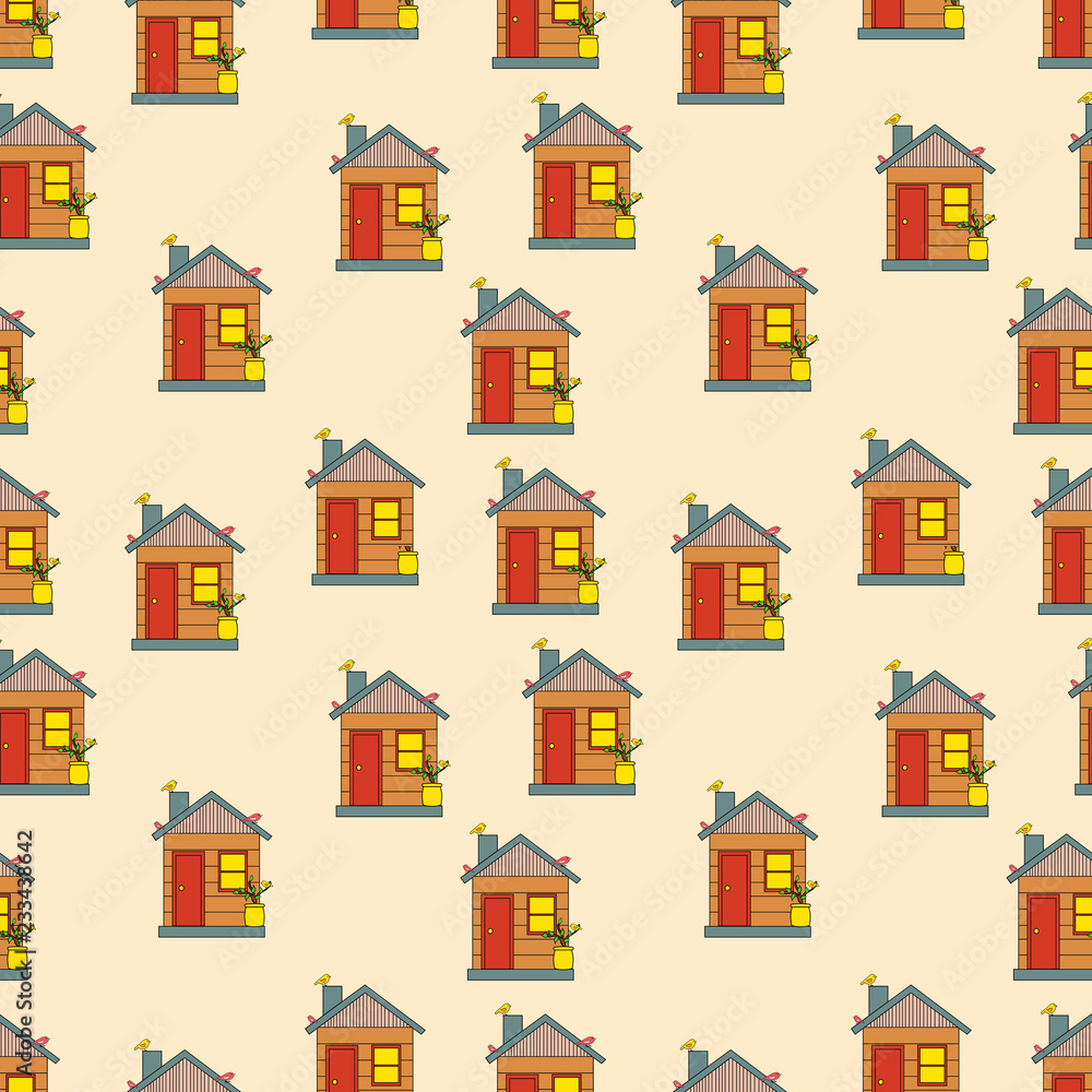 Seamless pattern of house in vector. Cute cartoon design. Perfect for card, calendar design Seamless pattern of house in vector. Cute cartoon design. Perfect for card, calendar design