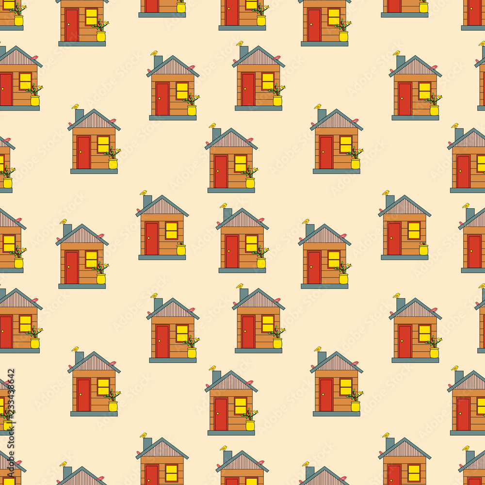 Seamless pattern of house in vector. Cute cartoon design. Perfect for card, calendar design