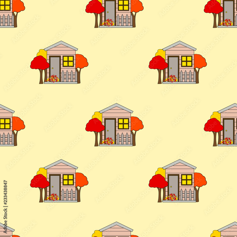 Fototapeta premium Seamless pattern of house in vector. Cute cartoon design. Perfect for card, calendar design