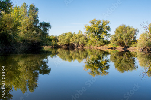 Beautiful autumn morning landscape. Rest and relaxation in Nature. Landscape Wallpapers for design.