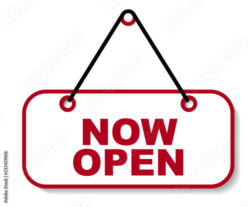 red vector banner now open