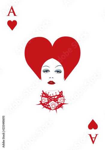 Ace of hearts with a woman's face and necklace of roses and thorns