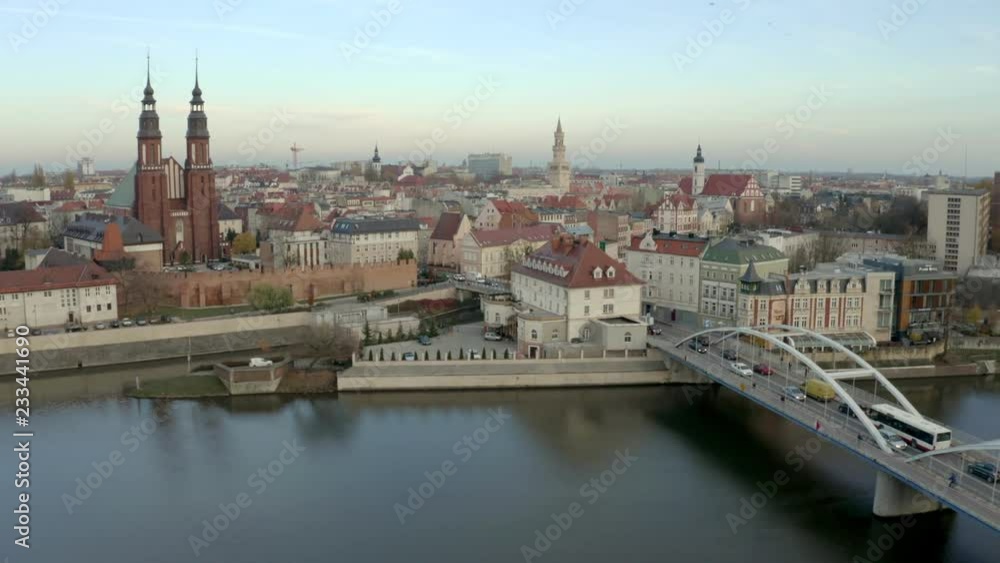 Opole, aerial view of Old Town. Poland, autumn day. Drone footage, dolly, panning, wide, long shot. Basic colour correction, shot in log, 1” sensor. Opole, aerial view of Old Town. Poland, autumn day. Drone footage, dolly, panning, wide, long shot. Basic colour correction, shot in log, 1” sensor.