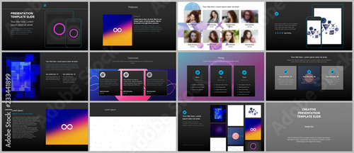 Minimal presentations, portfolio templates with abstract colorful infographics, minimalistic design futuristic vector backgrounds. Presentation slides for flyer, leaflet, brochure cover, report.