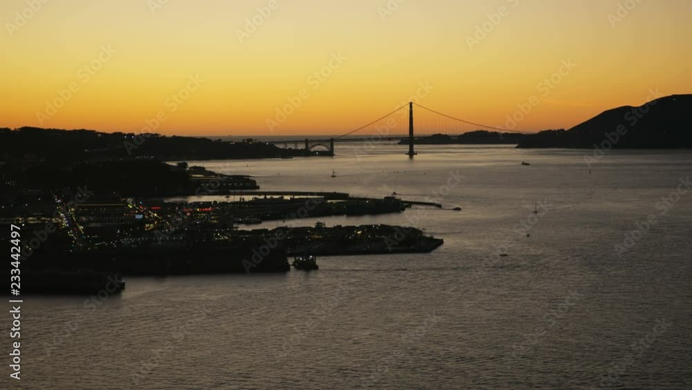 Aerial illuminated cityscape view Fishermans Wharf San Francisco