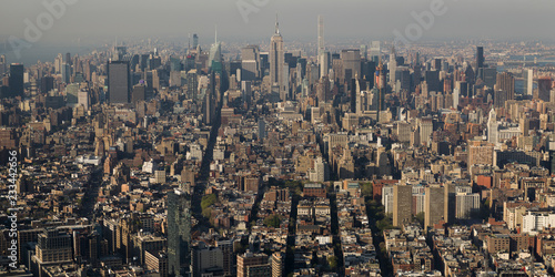 Aerial view of cityscape with Empire State Building in the background, Manhattan, New York City, New York State, USA