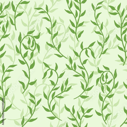 Fototapeta Naklejka Na Ścianę i Meble -  Liana spreads green leaves creeper seamless pattern background vector