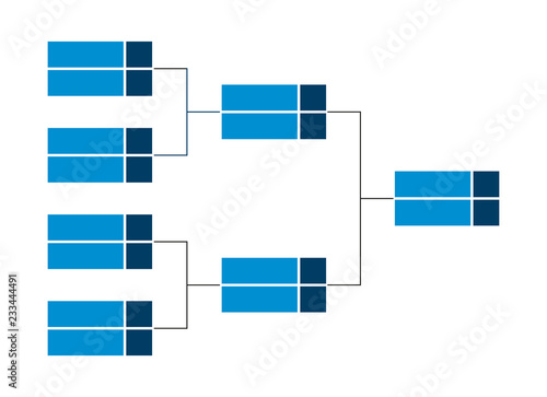 Vector championship single elimination tournament bracket or tree diagram in blue color isolated on a white background. Fields for 8 players or teams. It is suitable for all kinds of sports.