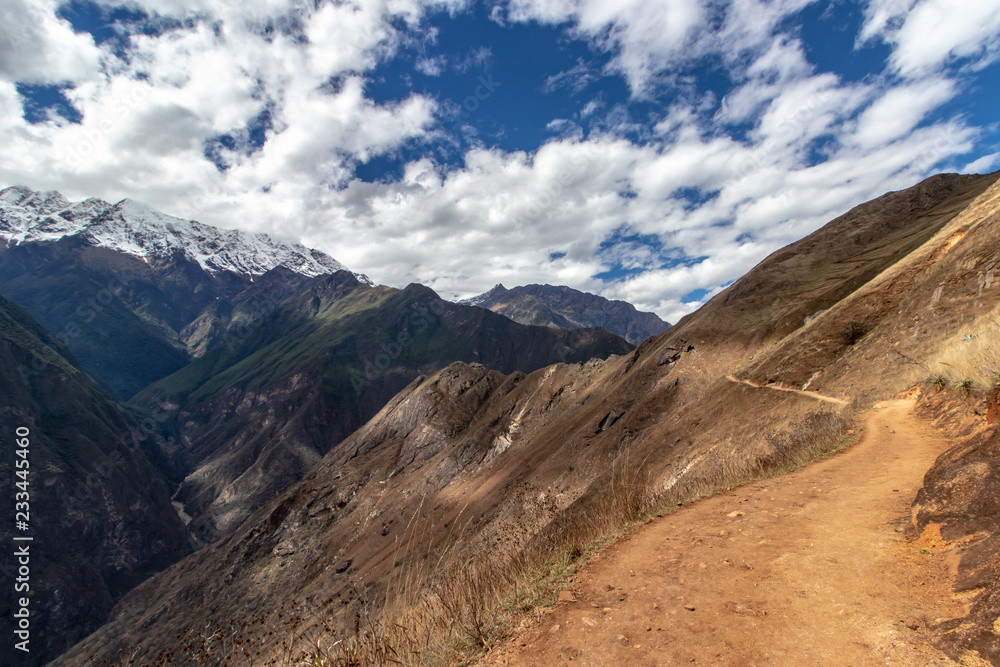 Trail through the Andes Mountains on the Choquequirao Trek to Machu Picchu, Peru