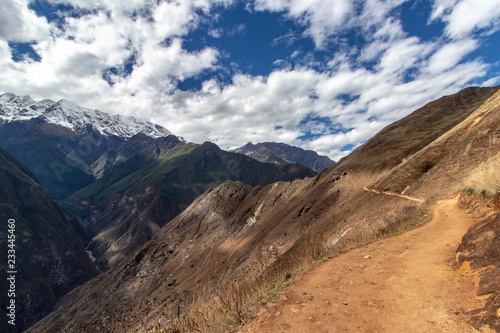 Trail through the Andes Mountains on the Choquequirao Trek to Machu Picchu, Peru