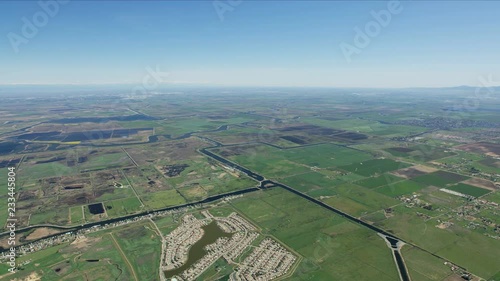 Aerial of Sacramento river aqueduct patchwork fields USA photo