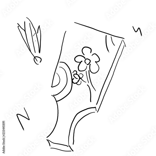 羽子板 お正月イメージゆるいイラスト 挿絵 モノクロ線画 Stock Illustration Adobe Stock