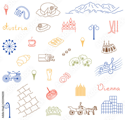 Icons set of Europe Austria vector illustration sketch logo silhouette