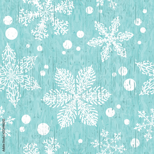 Blue winter texture with snowflakes. Seamless christmas background. Eps 10 vector.