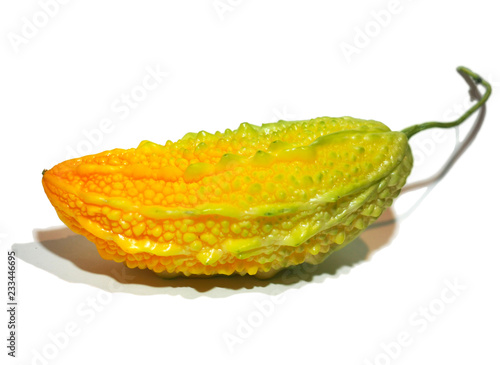 Whole ripe balsam pear, momordika, Bitter gourd, bitter melon, Balsam apple. Isolated on white background.