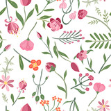 Vector Romantic hand drawn background with flowers. Vintage seamless pattern illustration.