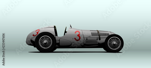 Vector car. Race car. Silver car.