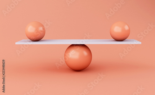 Fotografia 3d spheres balancing on a seesaw.