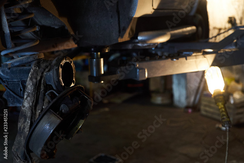 Car brake disc repairing in repair service garage