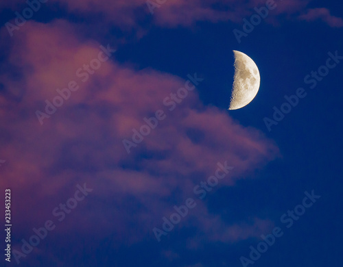half moon and sunset over the Pacific