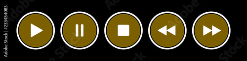 gold, white round music control buttons set