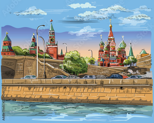Vector colorful hand drawing Moscow-4
