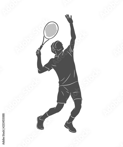 Silhouette tennis player with a racket on a white background © kapona