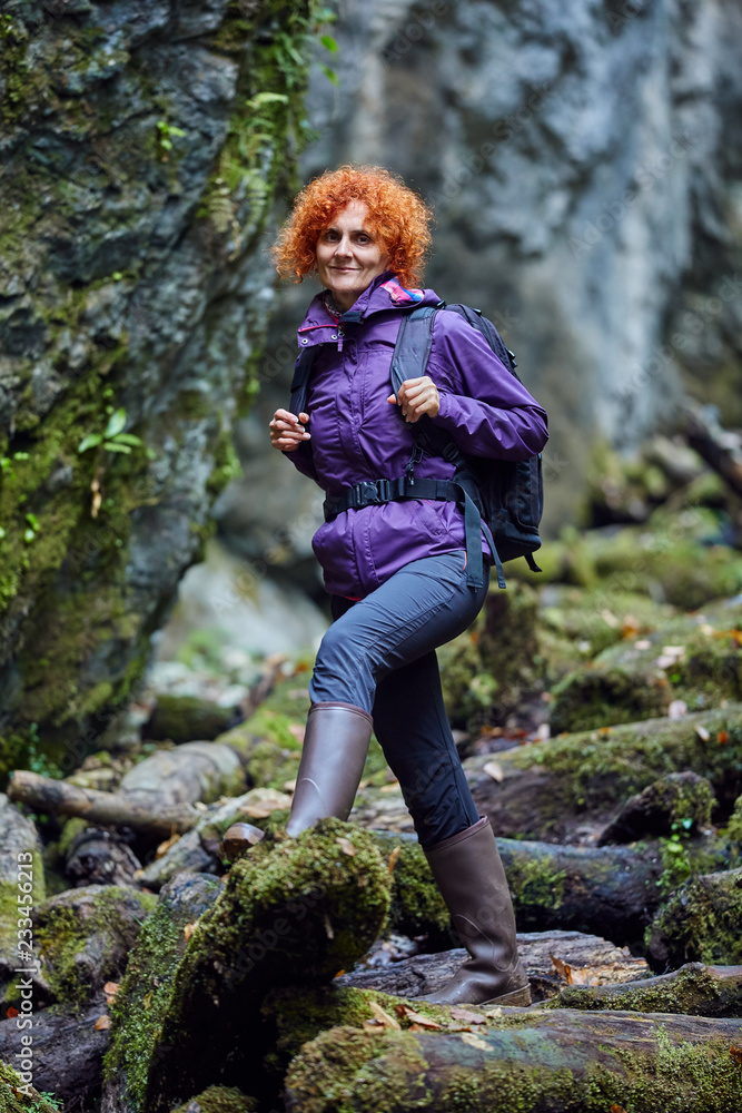 Woman hiker with backpack