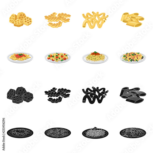 Vector illustration of pasta and carbohydrate symbol. Collection of pasta and macaroni stock symbol for web.