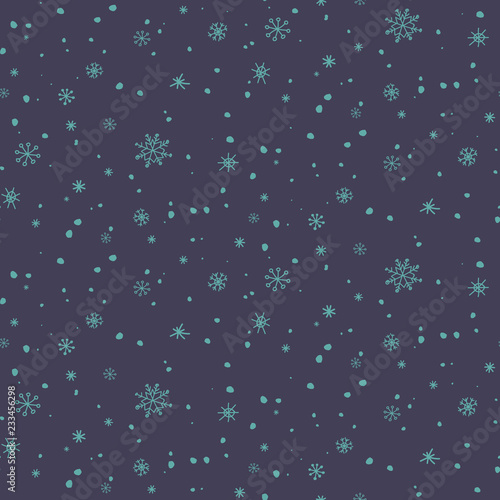 Winter christmas seamless pattern with snowflakes on dark violet background