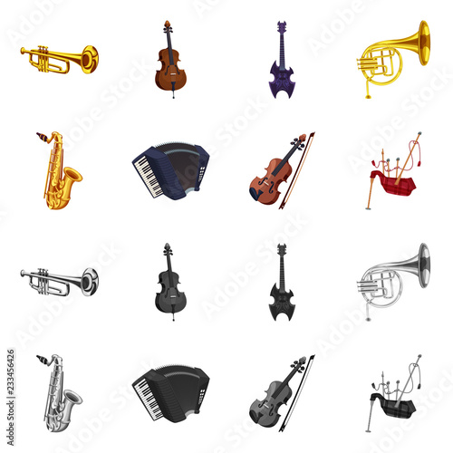Isolated object of music and tune sign. Collection of music and tool stock symbol for web.