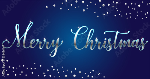 Bright Merry Christmas brush lettering text silver effect