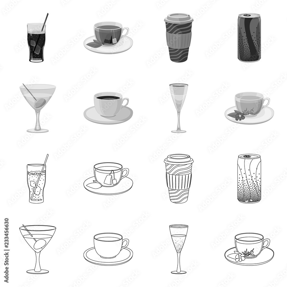 Vector illustration of drink and bar icon. Set of drink and party stock symbol for web.