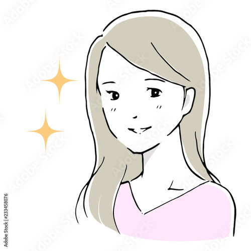 女性　笑顔　シンプル手描き風
