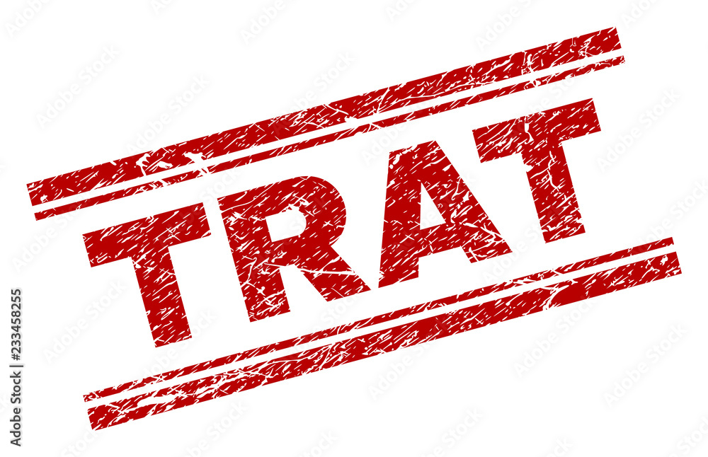 TRAT seal print with grunge texture. Red vector rubber print of TRAT