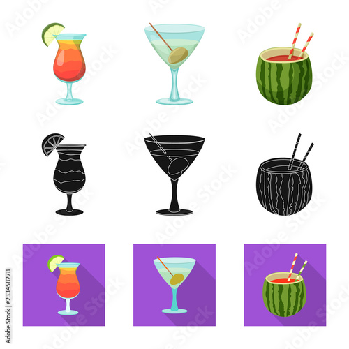Vector illustration of drink and bar logo. Set of drink and party stock symbol for web.