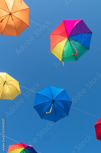 multi color umbrellas floating in Werfenweng