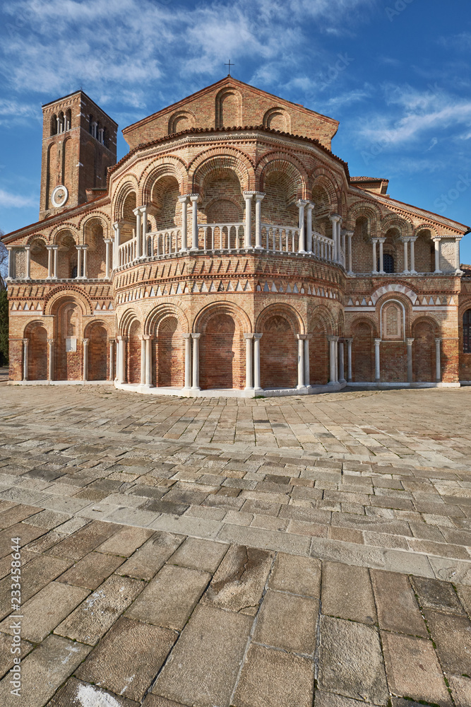 Facade of the catholic church of Saints Maria and Donato in Murano, Venice, Italy