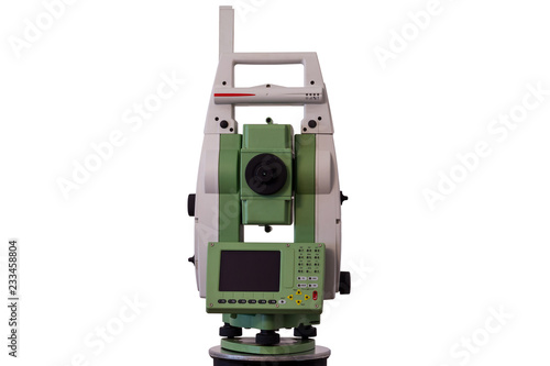 Isolated surveyor equipment (theodolit or total positioning station) with white background