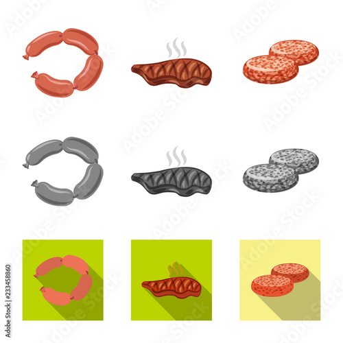 Vector illustration of meat and ham sign. Set of meat and cooking stock symbol for web.
