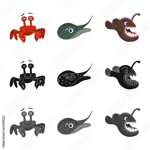 Vector illustration of sea and animal logo. Set of sea and marine stock vector illustration.